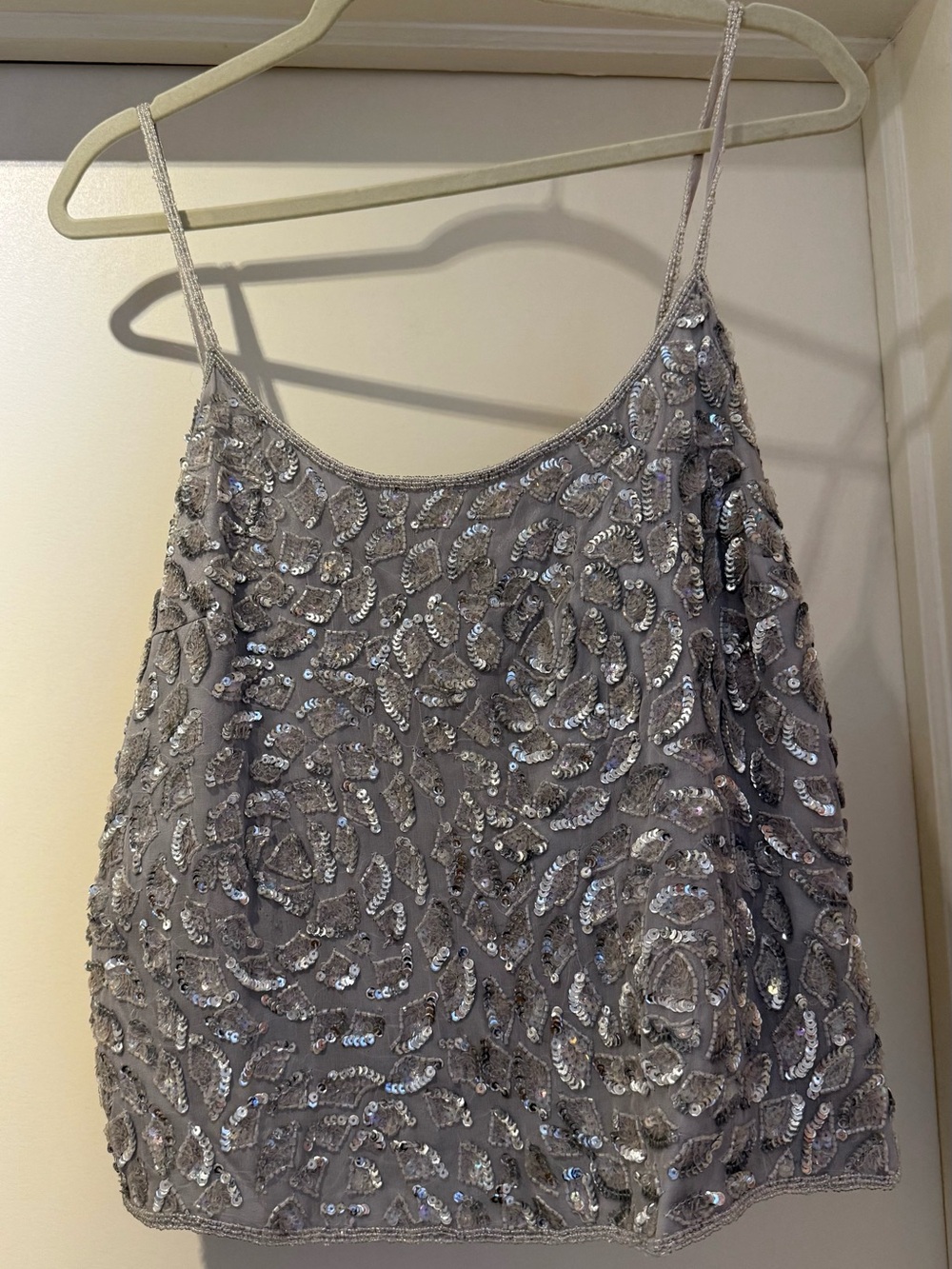 Vintage Silver Gray Sequin-Trim Top